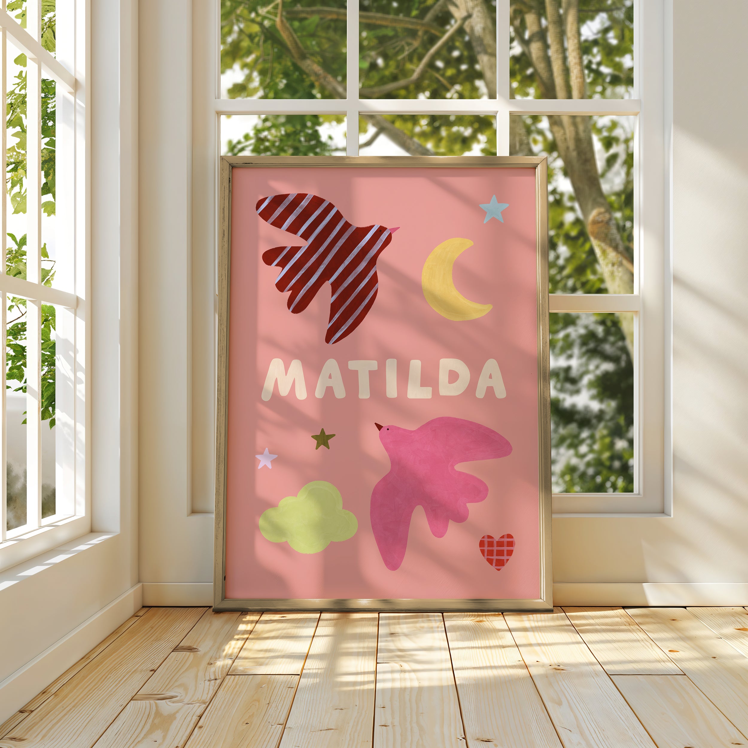 Personalised Bird Name Print - Pink