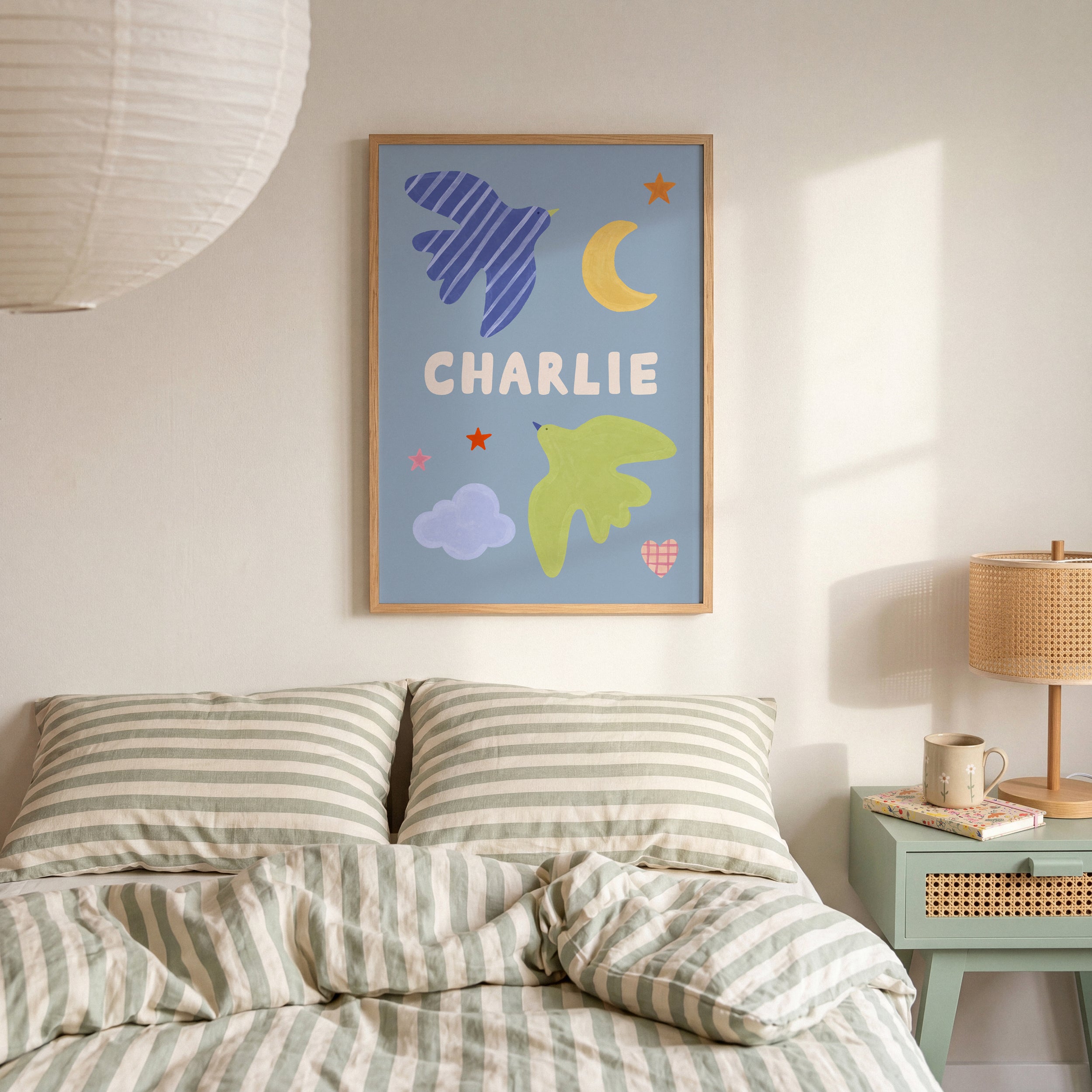 Personalised Bird Name Print - Blue