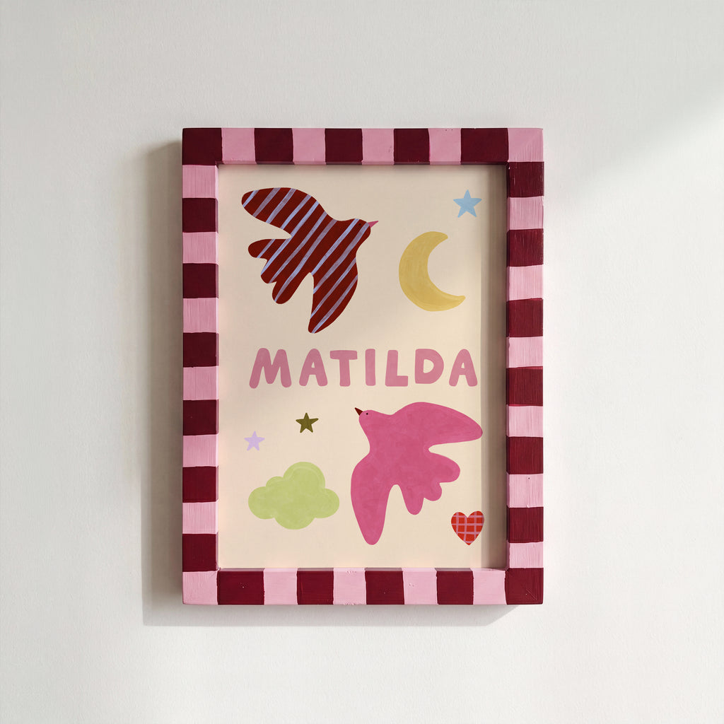 Personalised Bird Name Print - Beige & Pink
