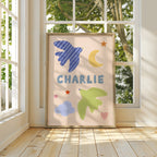 Personalised Bird Name Print - Beige & Blue