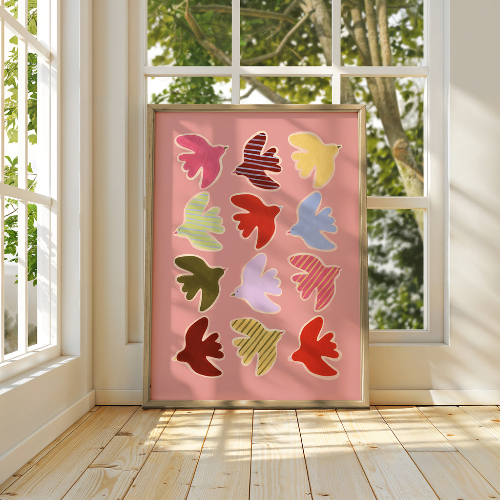 Flying Birds Print - Pink