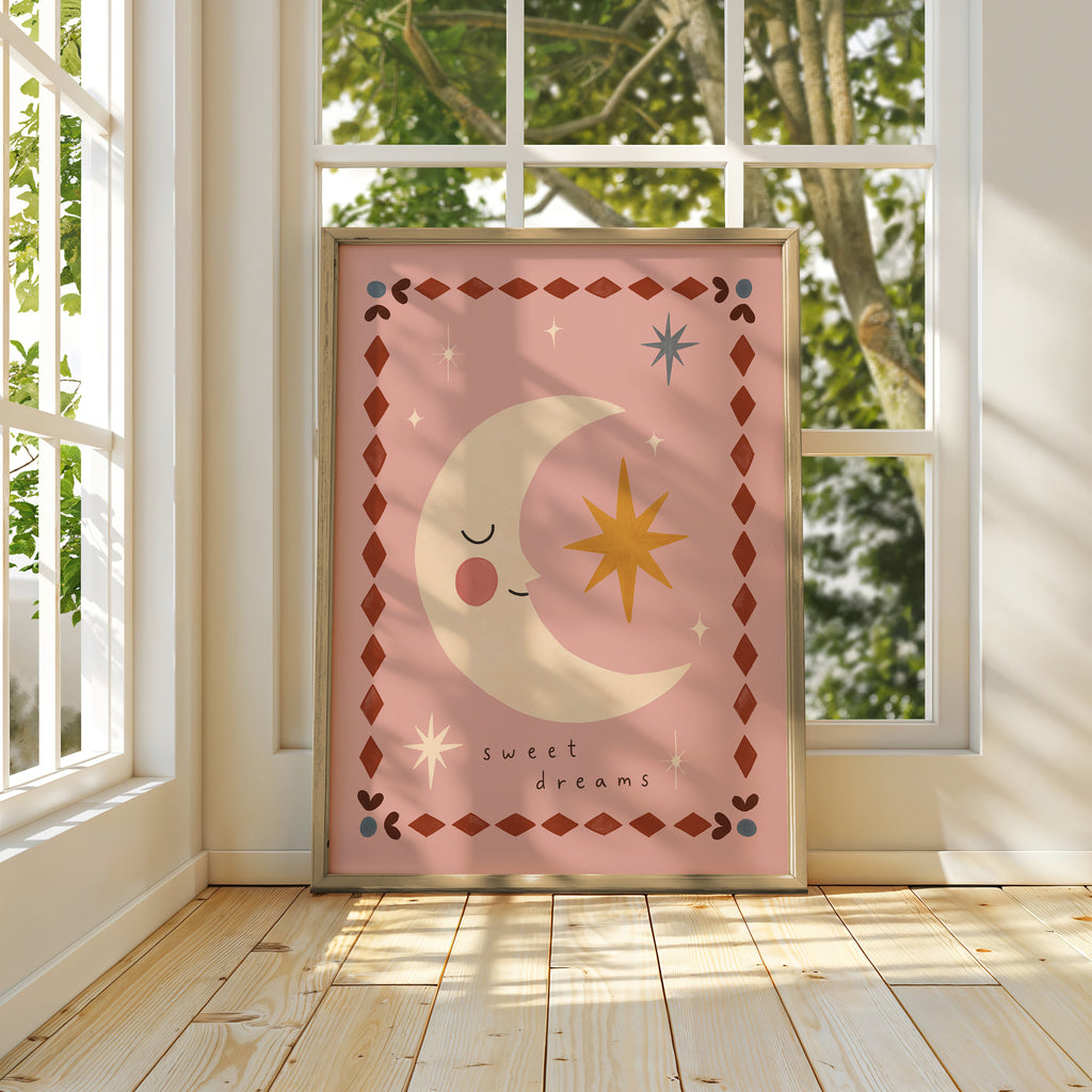 Sweet Dreams Moon Print - Pink
