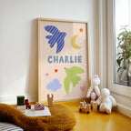 Personalised Bird Name Print - Beige & Blue