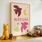 Personalised Bird Name Print - Beige & Pink