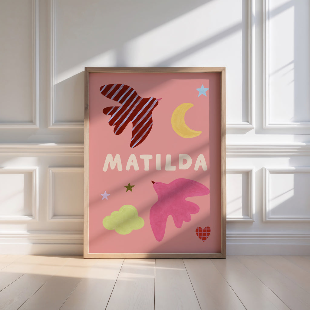 Personalised Bird Name Print - Pink