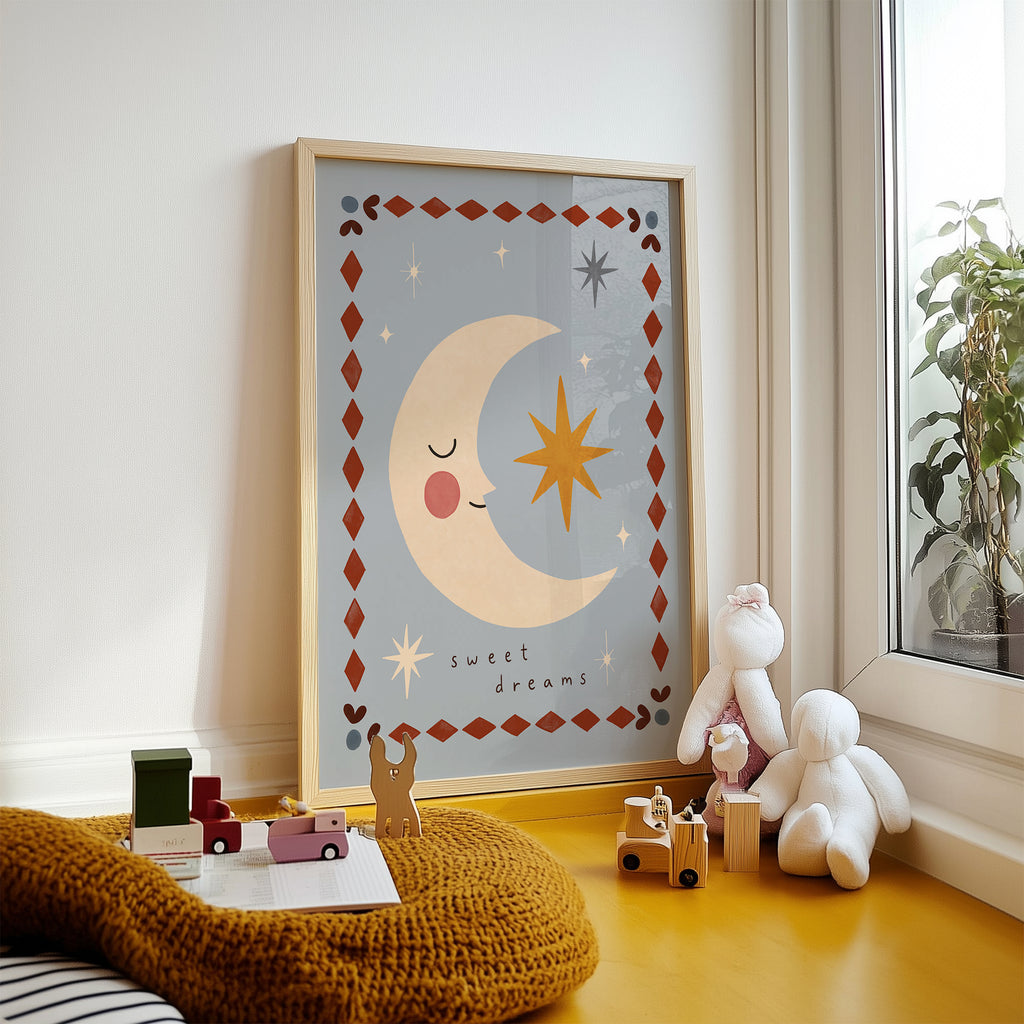 Sweet Dreams Moon Print - Blue