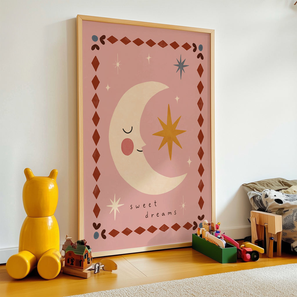 Sweet Dreams Moon Print - Pink