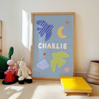 Personalised Bird Name Print - Blue