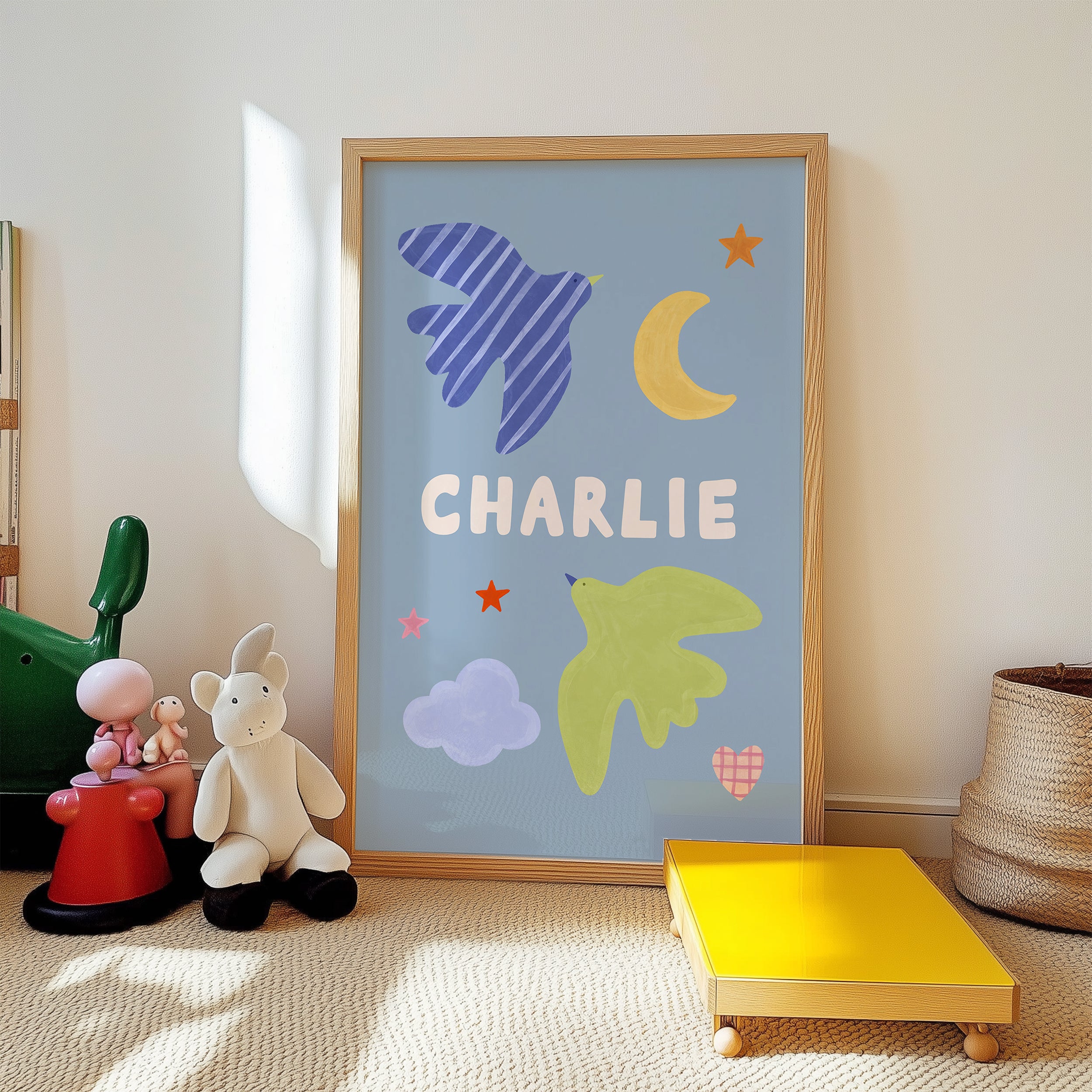 Personalised Bird Name Print - Blue