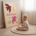 Personalised Bird Name Print - Beige & Pink