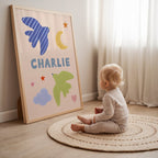 Personalised Bird Name Print - Beige & Blue