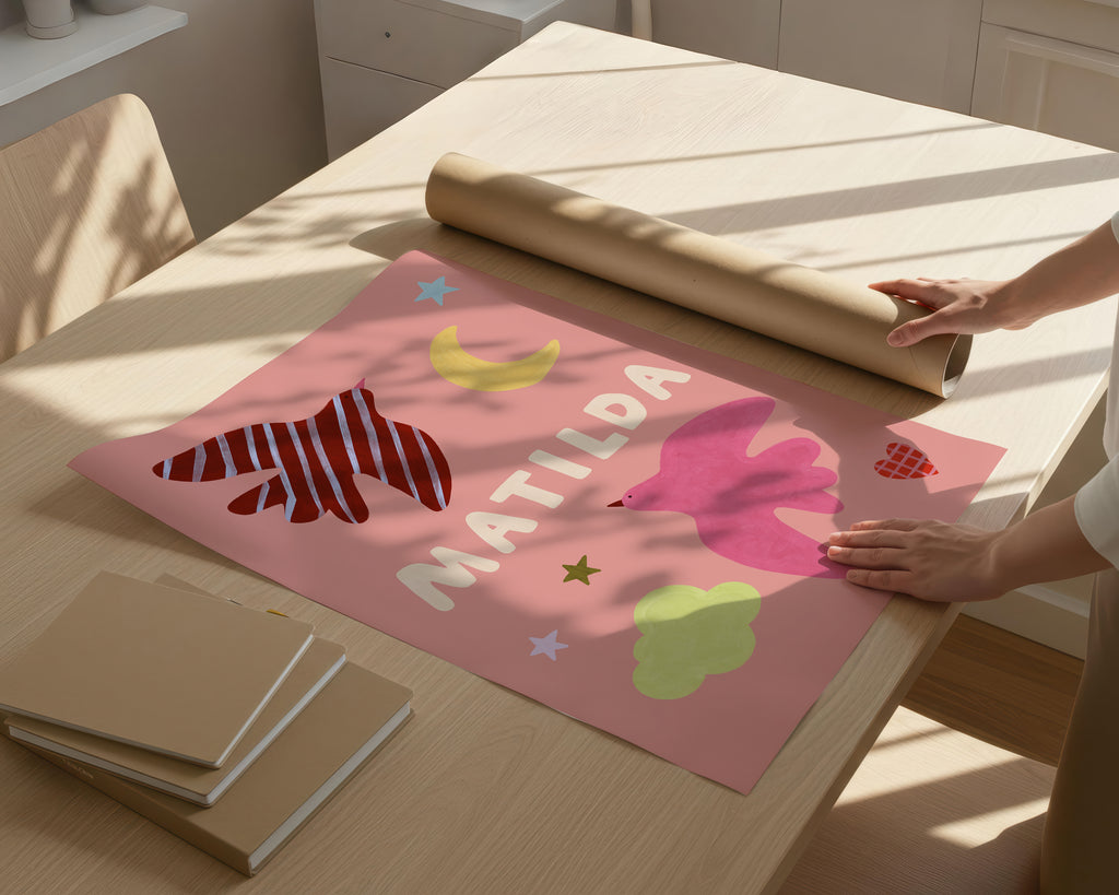 Personalised Bird Name Print - Pink