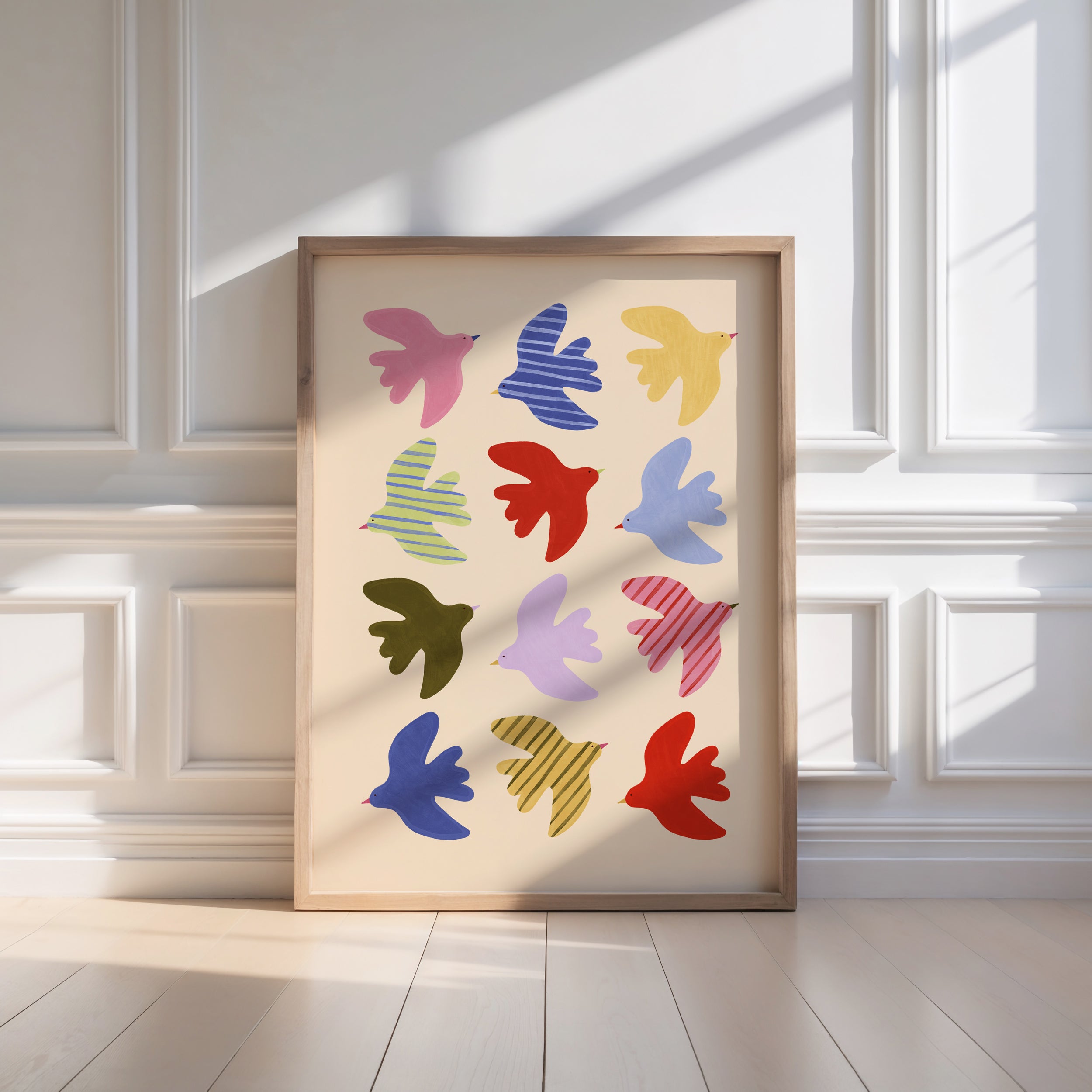 Flying Birds Print - Beige & Blue