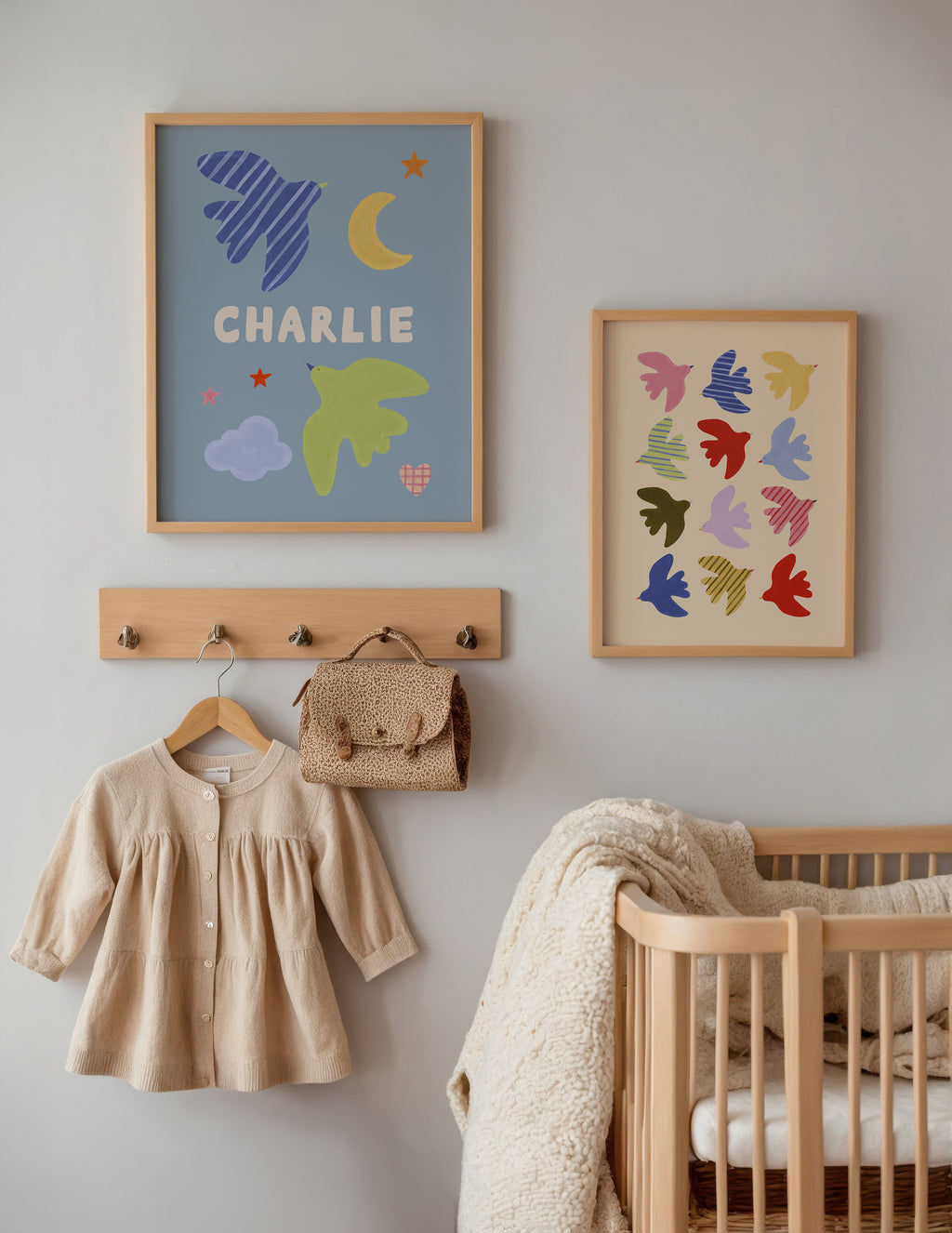 Flying Birds Print - Beige & Blue