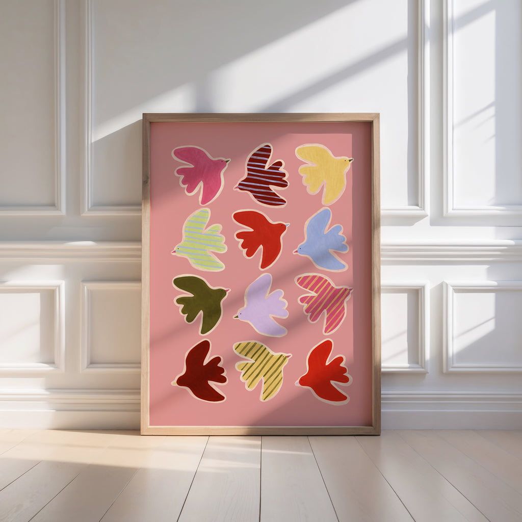 Flying Birds Print - Pink