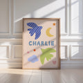 Personalised Bird Name Print - Beige & Blue