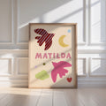 Personalised Bird Name Print - Beige & Pink