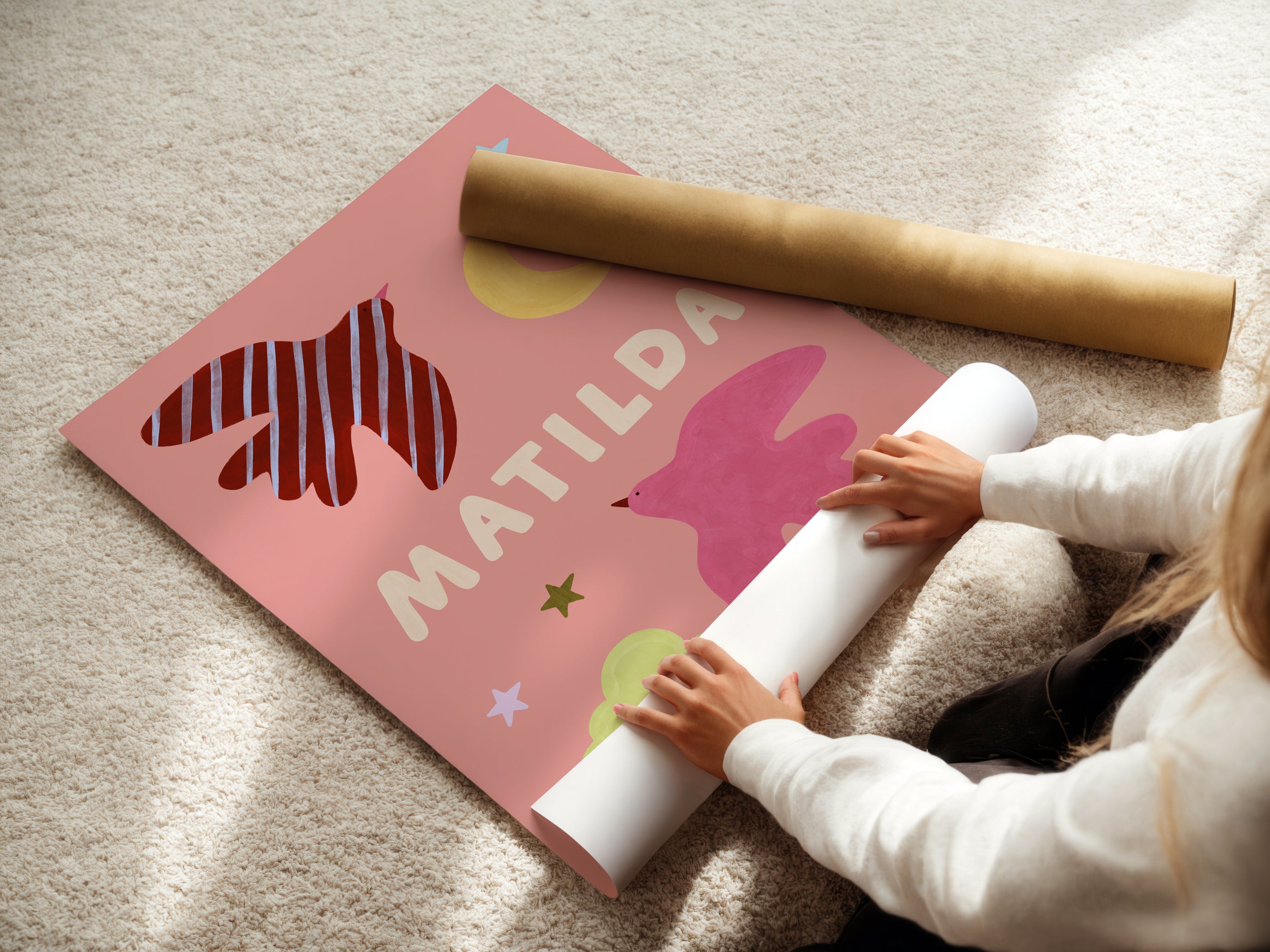 Personalised Bird Name Print - Pink
