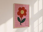 Red Flower Pink Gingham Print