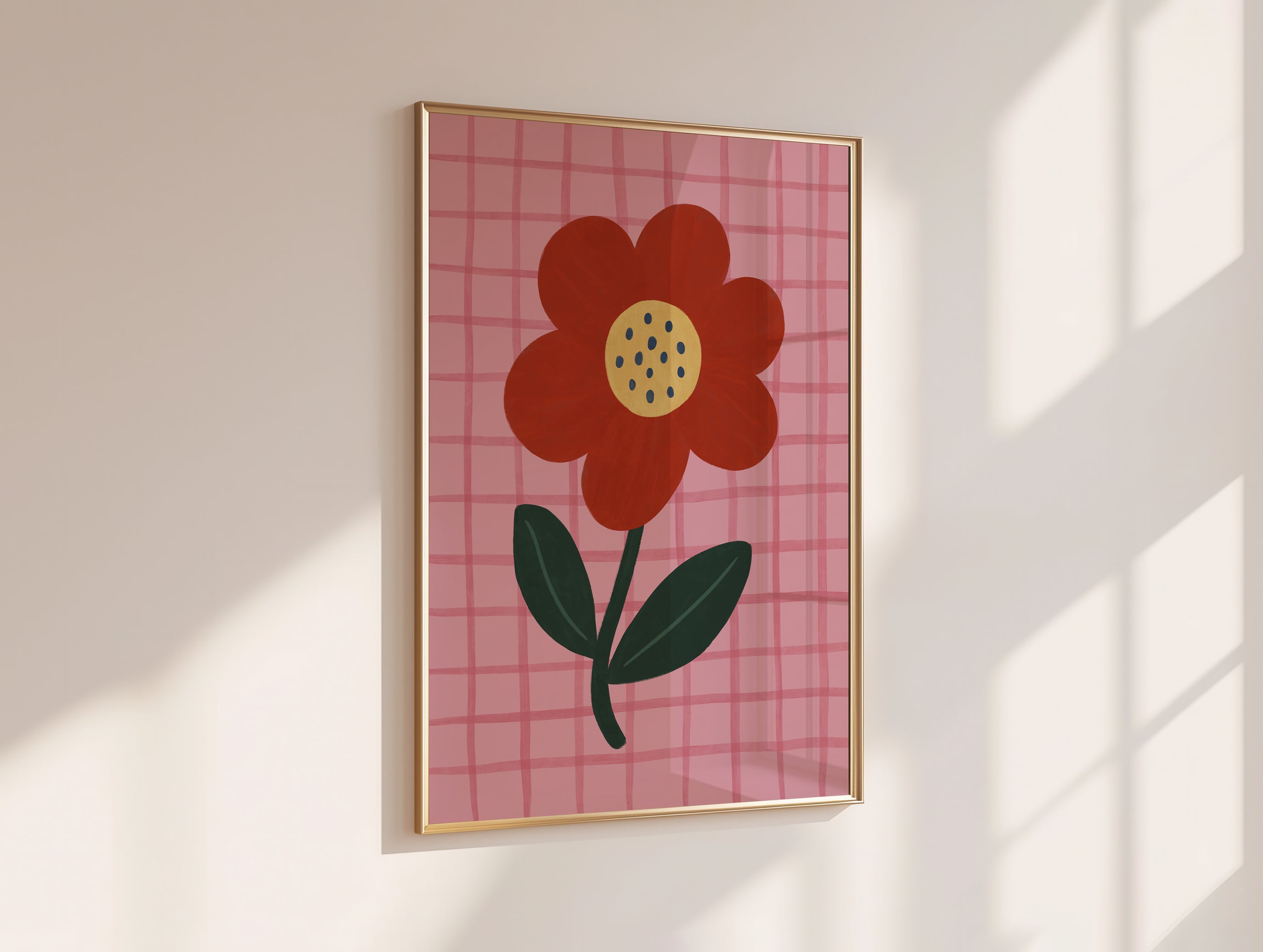 Red Flower Pink Gingham Print